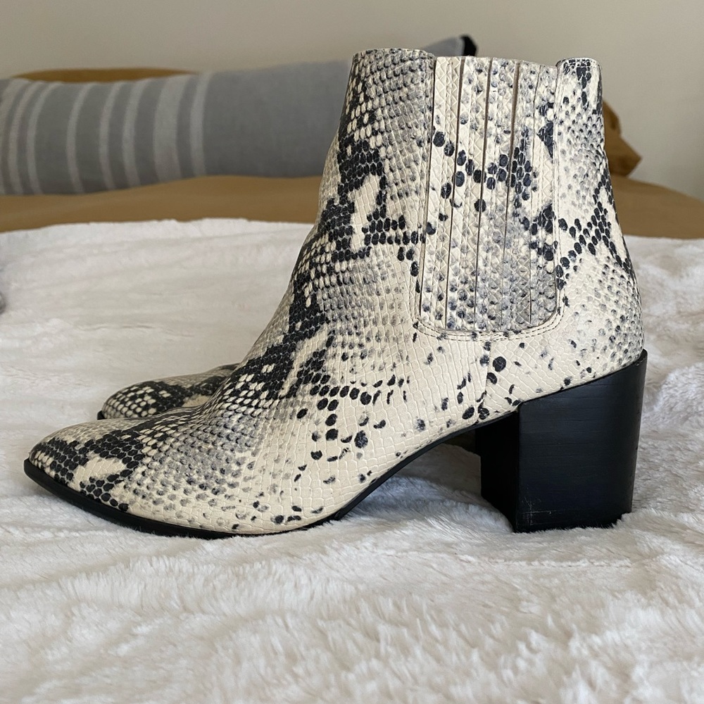 Steve Madden white snakeskin booties